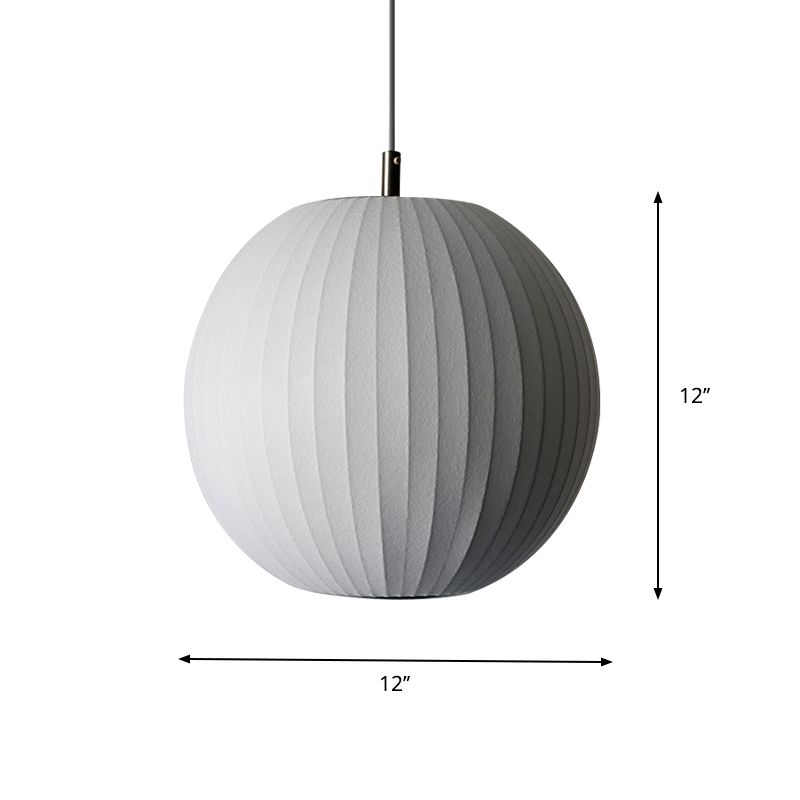 White Sphere Ceiling Pendant Minimalist Single 12"/16" Wide Fabric Hanging Light Fixture for Dining Room