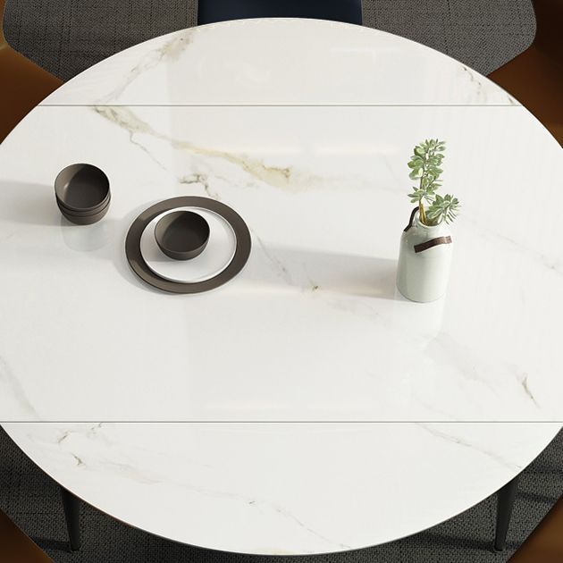 Sintered Stone Top Extendable Round Table for Restaurant Modern Dining Table in White with 4 Legs