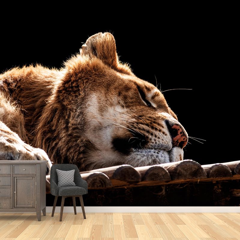 Modern Lioness Mural Wallpaper Moisture Resistant Living Room Wall Covering