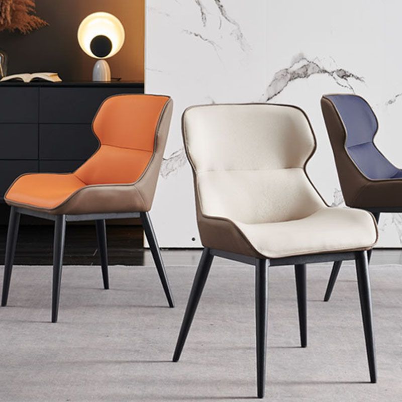 Contemporary Metal Dining Room Chair Arm Faux Leather Side Chair