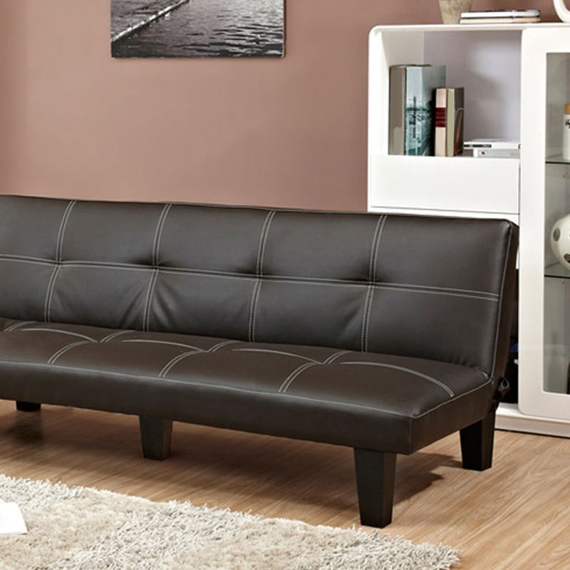 Foldable Faux Leather Pillow Top Arm Loveseat with Biscuit Back for Living Room