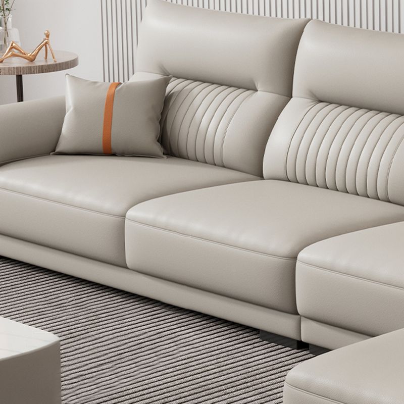 Contemporary Cream Stationary Grain Leather Square Arm Sofa & Chaise