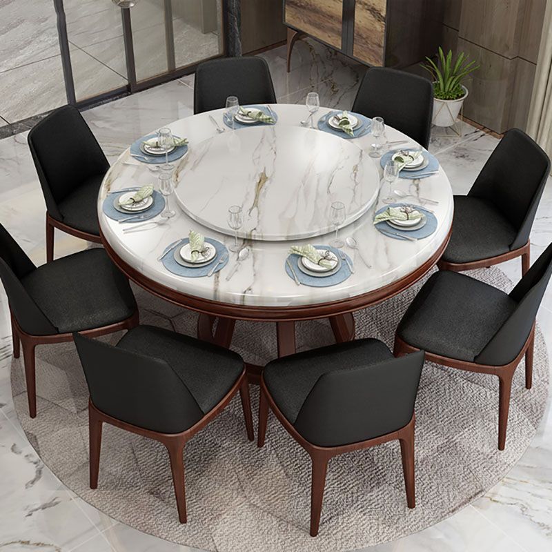 Stone and Solid Wood Dining Table with Pedestal Base Modern Dining Site Table