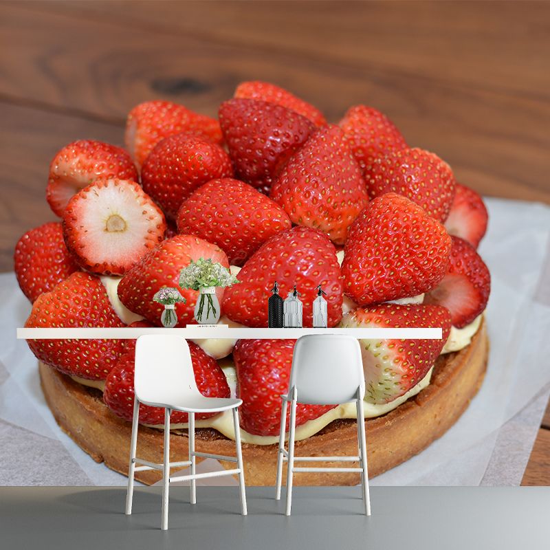 Customized Strawberry Cake Dessert Mural Wallpaper Commerce Shop Decoration