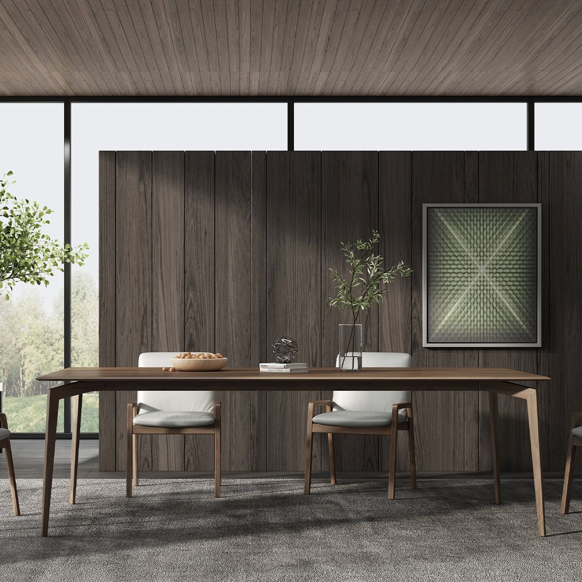 Matte Finish Rectangle Dining Table Modern Wooden Dinette Table