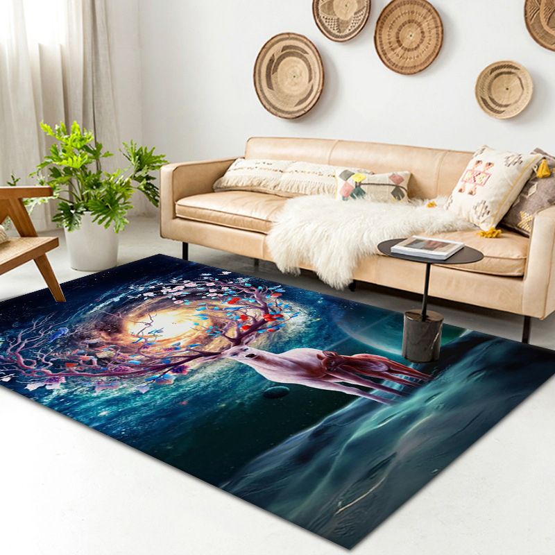 Modern Washable Carpet Stylish Deer Print Indoor Rug Polyester Stain Resistant Carpet for Home Decor