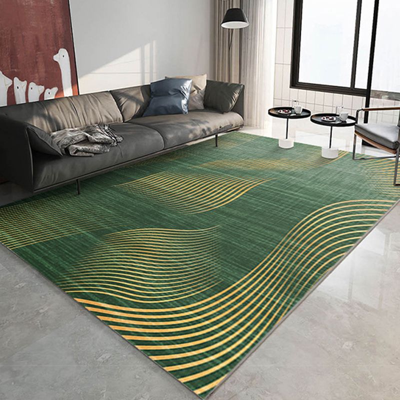 Dark Green Modern Rug Polyester Abstract Graphic Rug Washable Rug for Home Decor