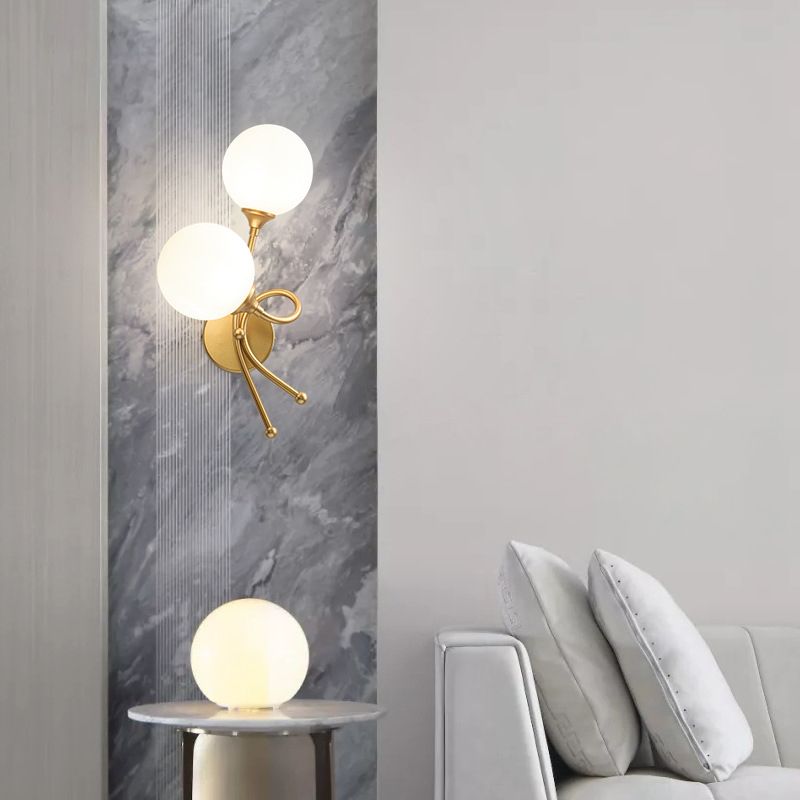 Modern Style Globe Shade Wall Light Glass 2 Lights Sconces for Bedroom