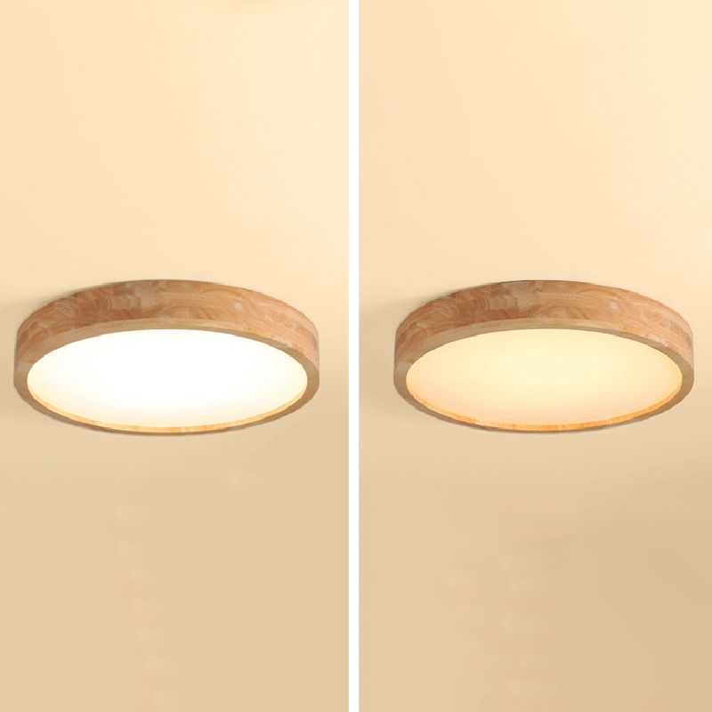 Wooden Geometric LED Ceiling Light in Modern Concise Style Acrylic Indoor Flush Mount in Log Color