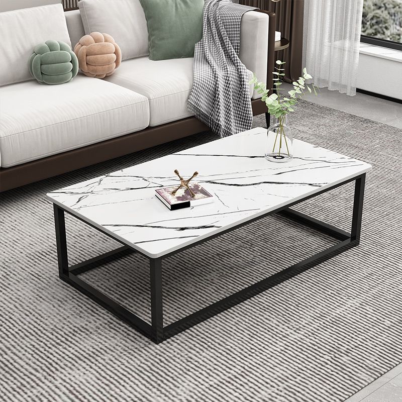 Wood Frame Coffee Table Modern Rectangle Cocktail Table in Natural