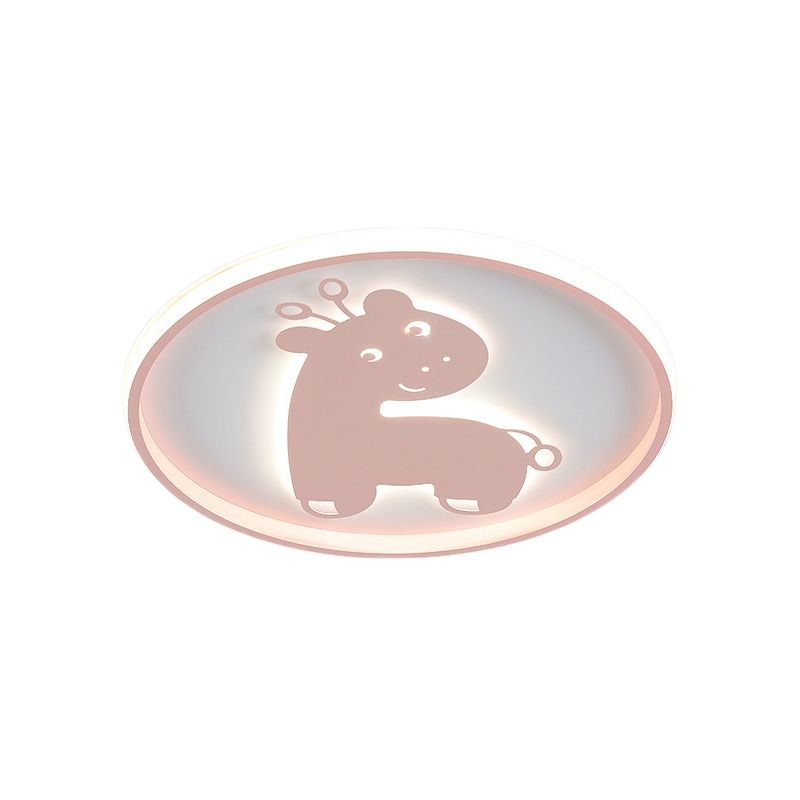 Acrylic Fish/Giraffe Ceiling Flush Light Cartoon Pink/Blue Integrated LED Flushmount Lamp for Nursery