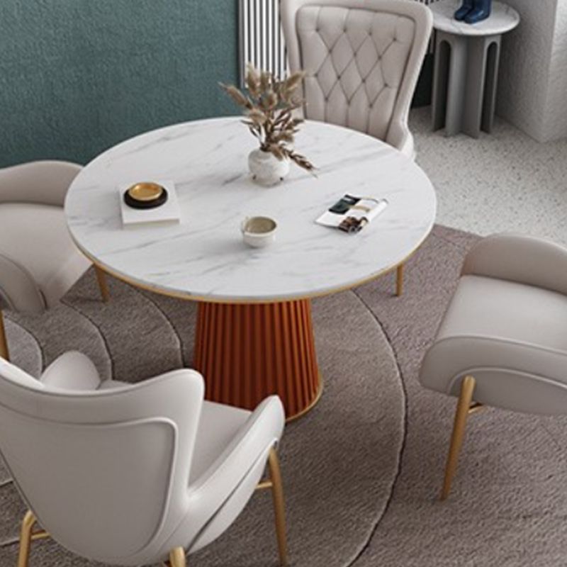 Glam Stone Dining Table Round Iron Table with Pedestal Casual Base