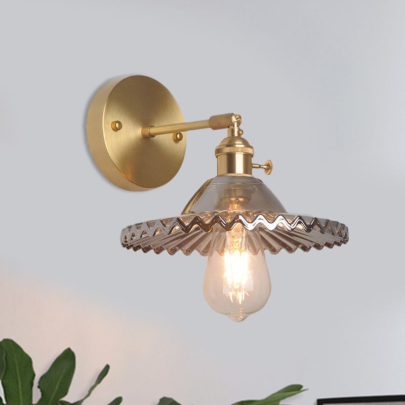 Brass Scalloped Wall Lighting Industrial Smoked Glass 1 Light Living Room Sconce Light Fixture