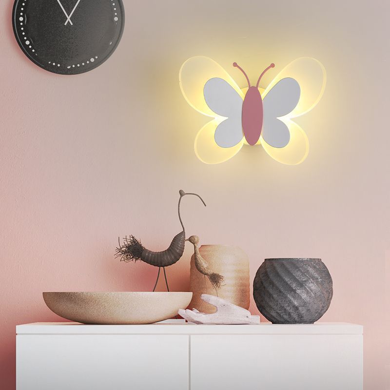 Metal Butterfly Shape Wall Light Kid Style 2 Lights Wall Mount Fixtures