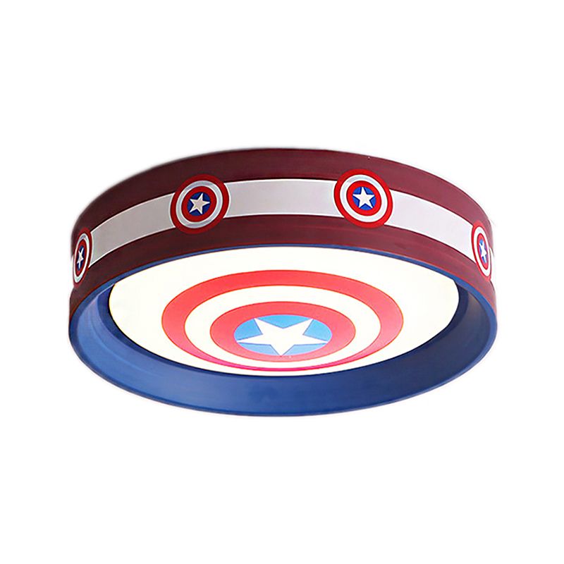 American Stylish Round Ceiling Lamp with Star Metal Blue and Red LED Ceiling Mount Light for Boys Bedroom