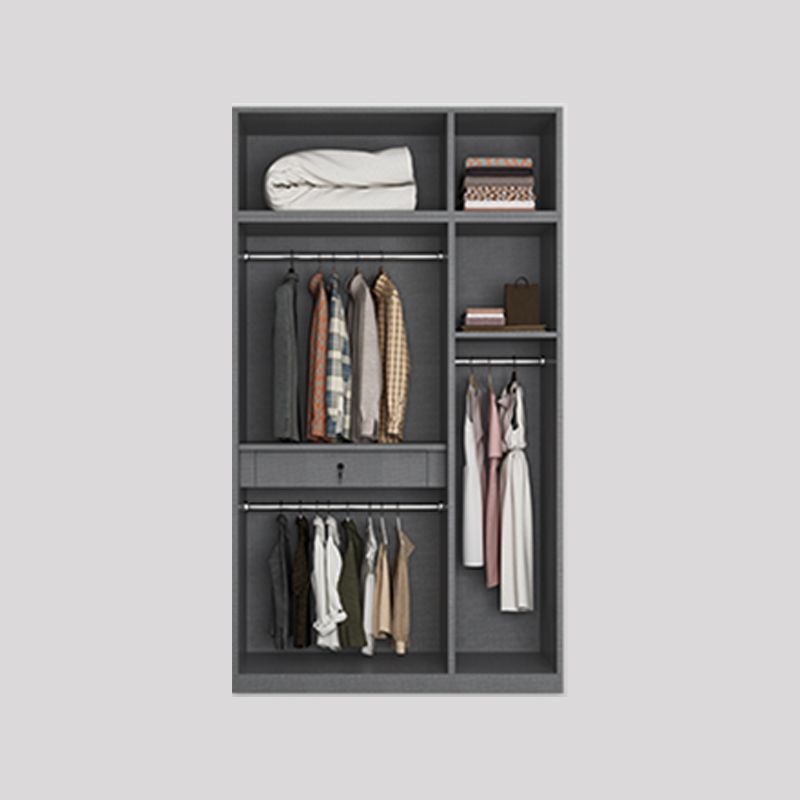Contemporary Grey Storage Cabinet with Garment Rod Hinged Door Cabinet for Bedroom