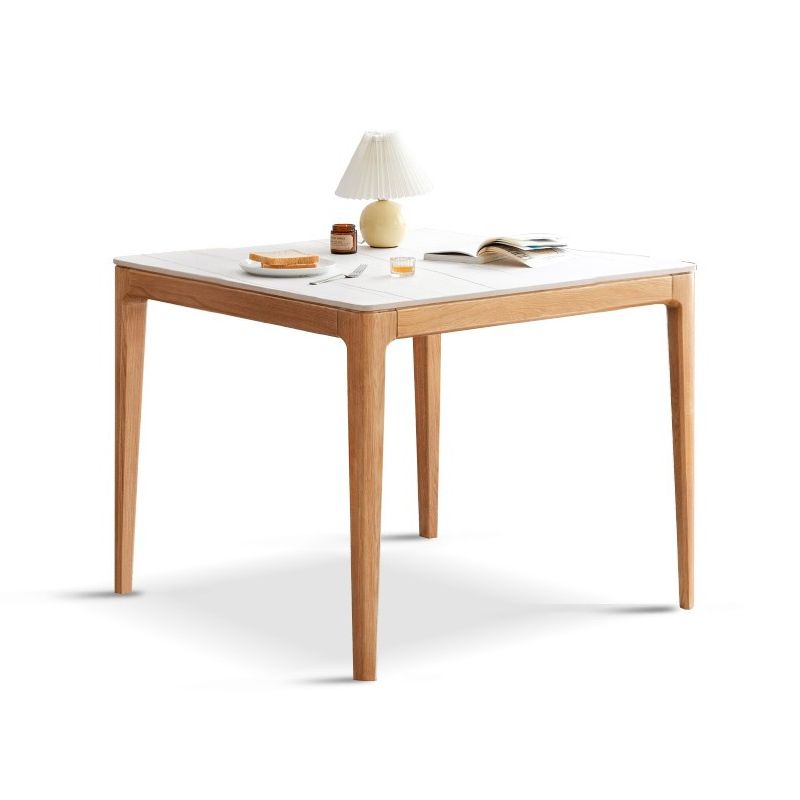 Modern Square White Stone Tabletop Dining Table with 4 Oak Legs