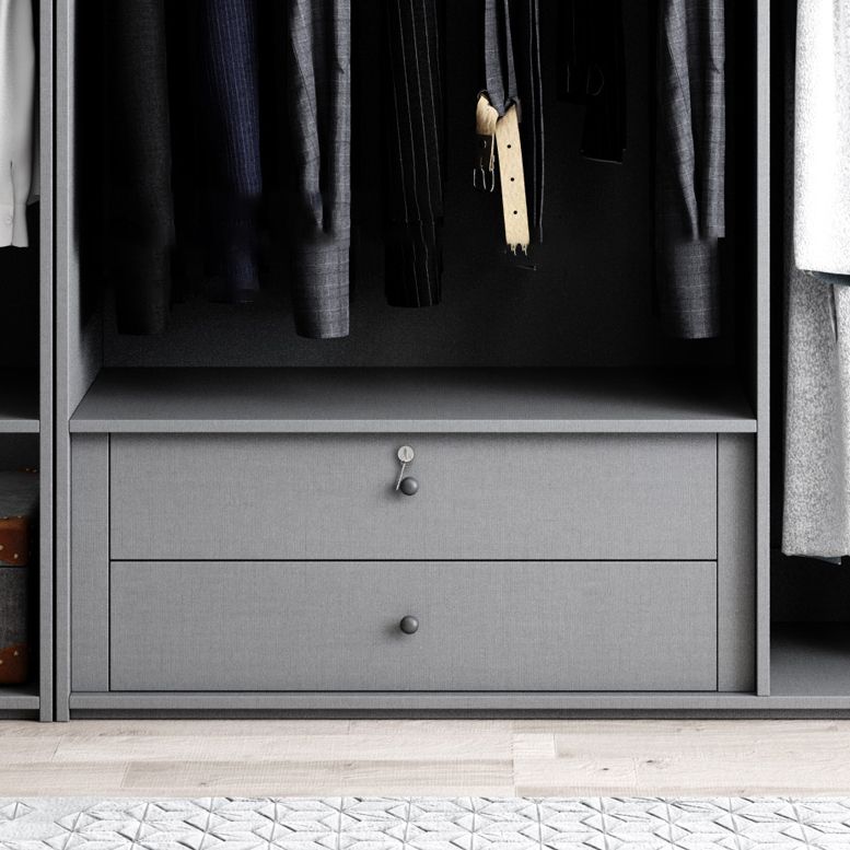 Engineered Wood Wardrobe Cabinet Modern Style Soft Close Doors Wardrobe Closet in Gray