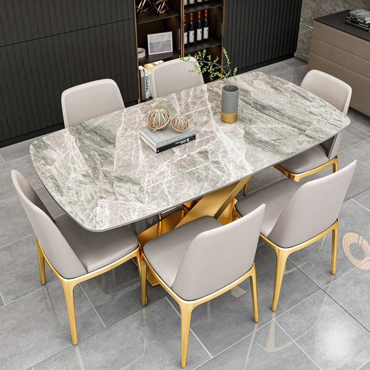 Modern Style Sintered Stone Kitchen Set with Table and Upholstered Chairs