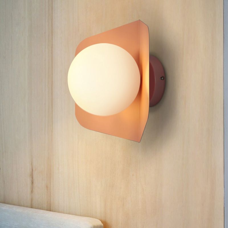 Metal Hexagonal Sconce Fixture Macaron Single Wall Mount Light with Ball Opaline Glass Shade