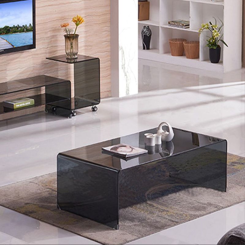 Modern Rectangle Glass Coffee Table Sled Base Cocktail Table