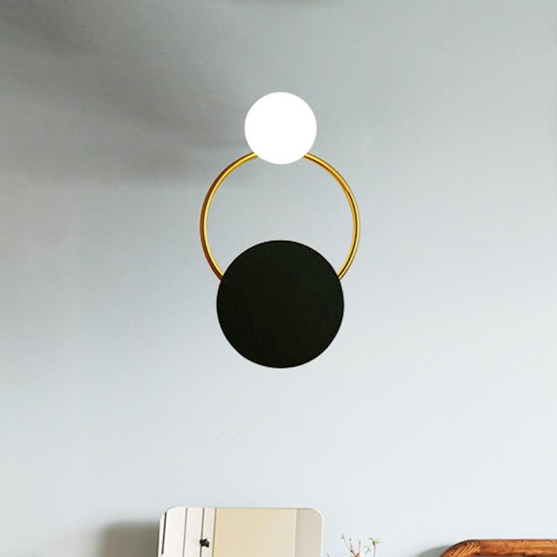 Black and Gold Round Wall Lighting Modern 1-Light Metallic Wall Mount Sconce for Bedside