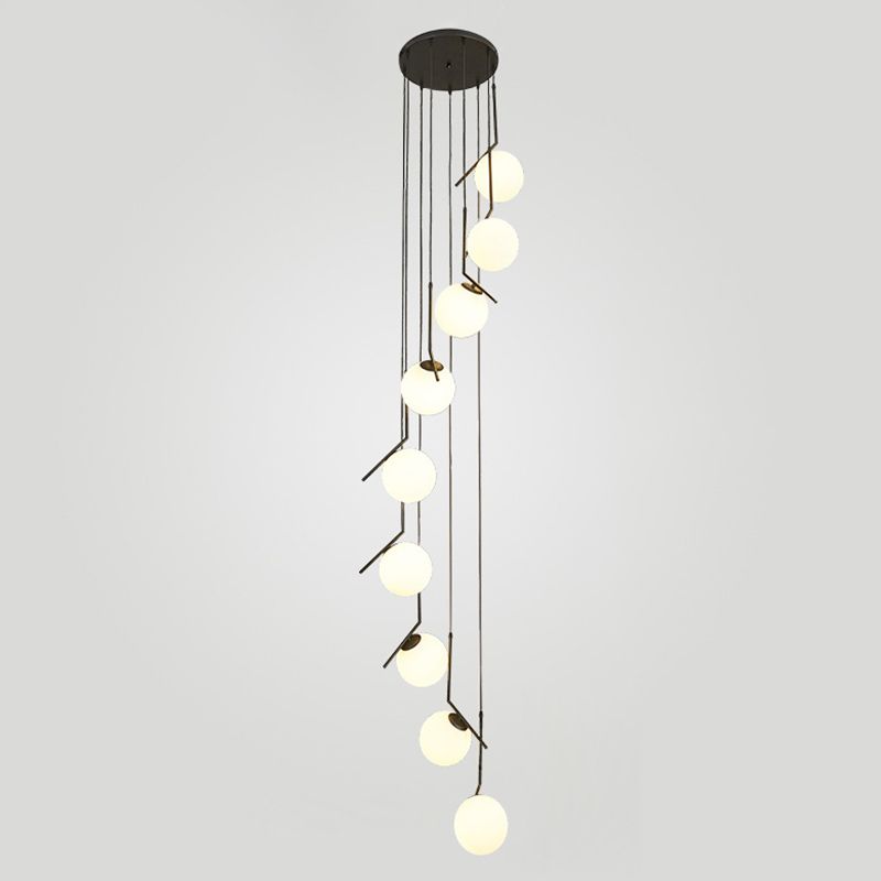 Globe Multi Light Pendant Mid-Century Modern White Glass Hanging Pendant Lights for Duplex Stairs