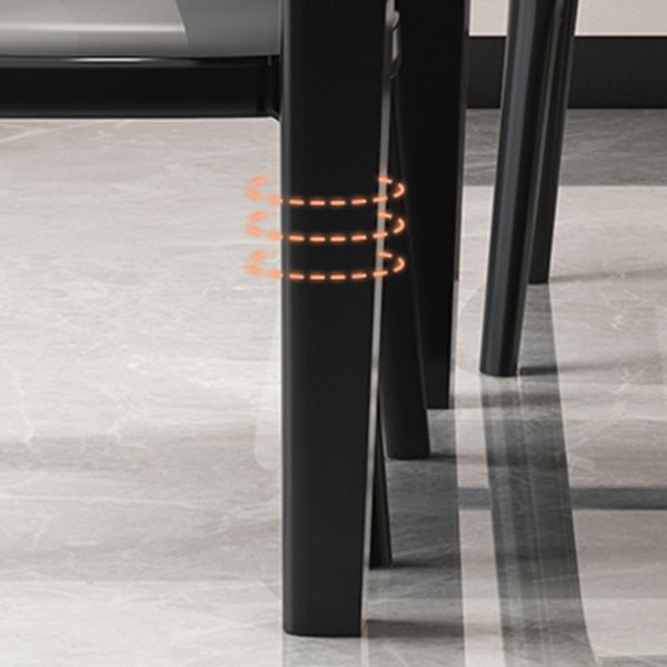 Modern Round Grey Stone Top Extendable Retractable Dining Table with 4 Rubberwood Black Legs