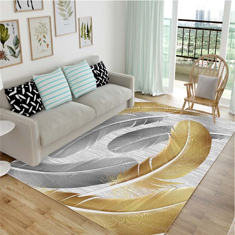 Multicolor Home Decor Carpet Bionic Feather Printed Area Rug Polyester with Non-Slip Backing Rug