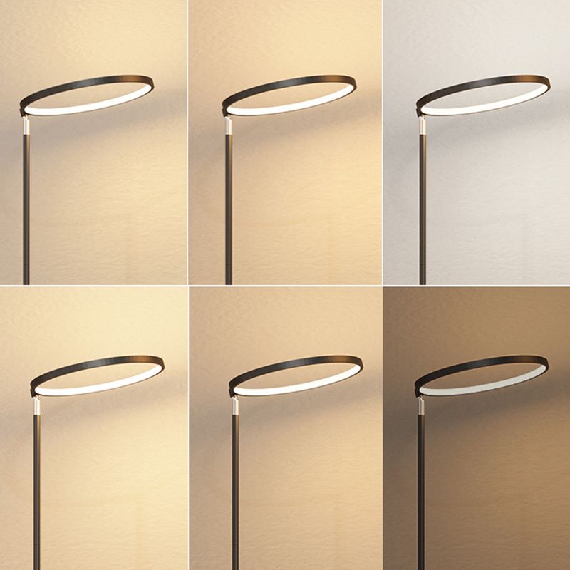Lámpara de sombra de anillo ajustable lámpara de metal minimalista LED negro de pie con bandeja