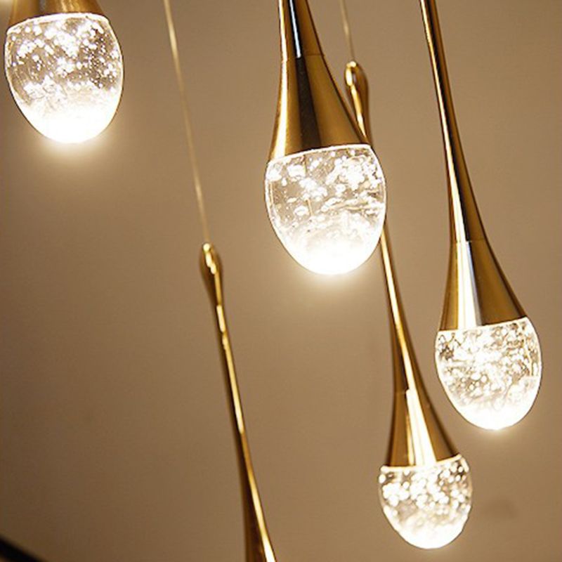 Crystal Gold LED Hanging Lamp in Modern Luxury Style Electroplate Aluminium Pendant Light for Stairs