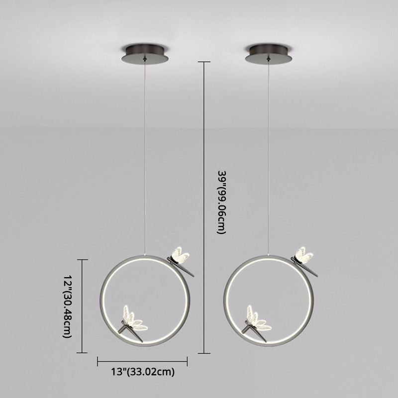 Anillo y libélula Led colgante artística simple acrílico lámpara colgante de la cama colgante