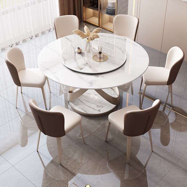 Modern Style 1/4/5/7 Pieces Furniture Round Stone Dining Set in White