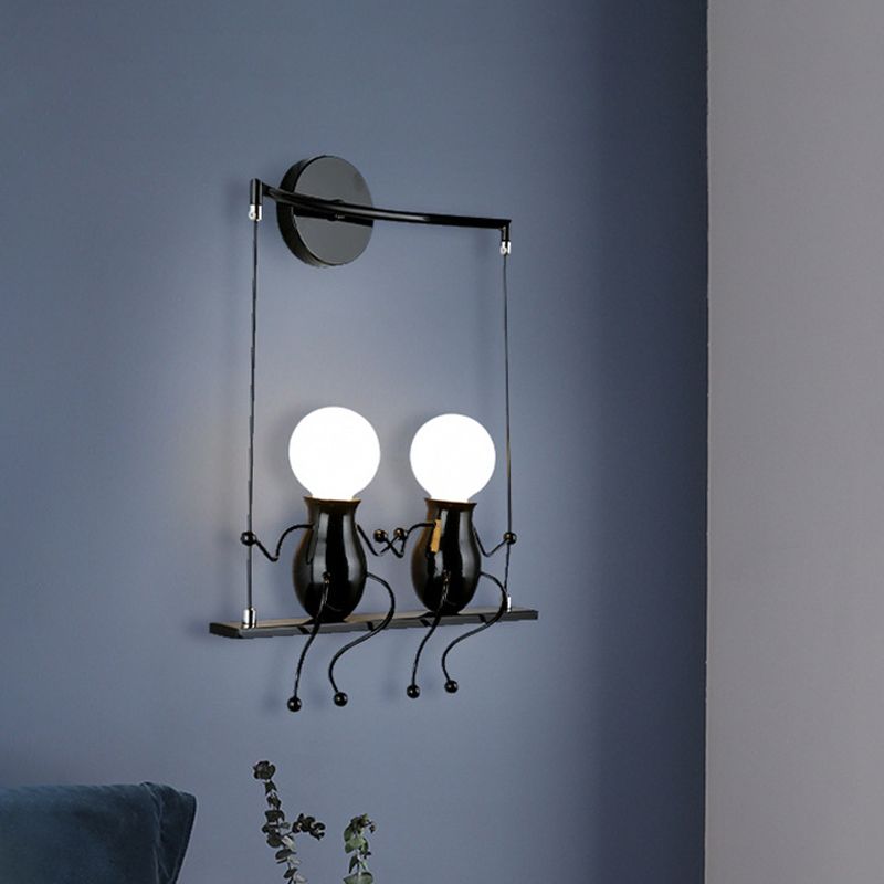 Zwart/wit/rode kleine mensen SCONCE LICHT METAL Kids 2 Lichten Wandverlichtingsarmatuur voor woonkamer