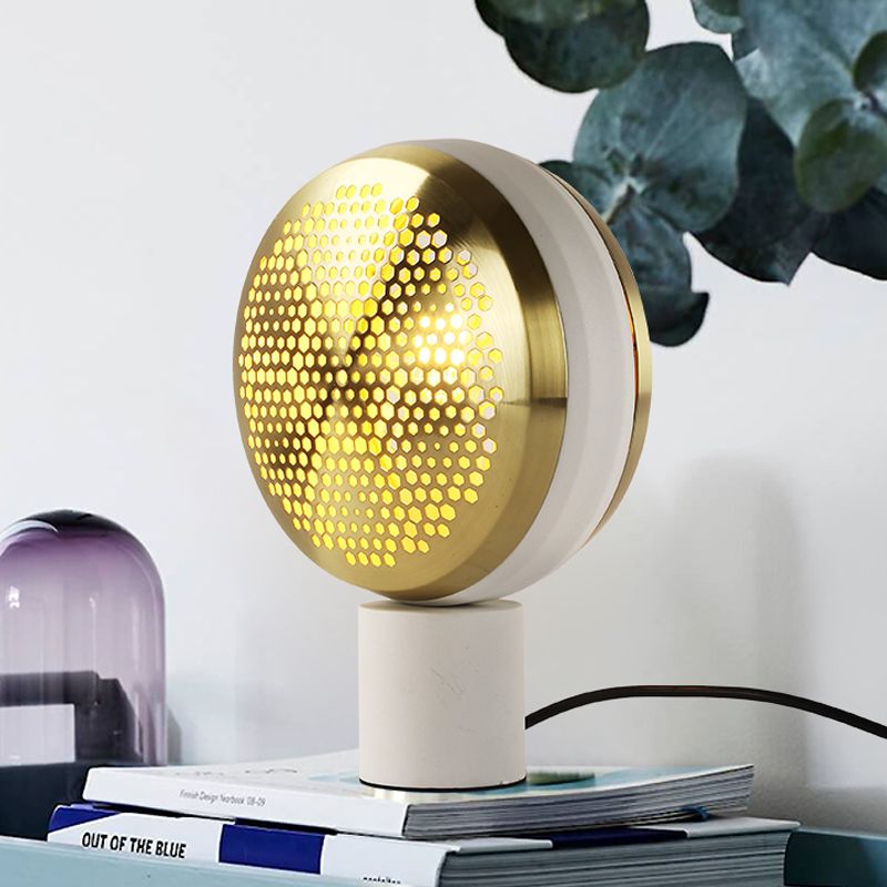 Mesa de tambor de metal Mesa de forma de luz contemporánea 1 lámpara de escritorio de luz en oro/oro rosa con enchufe en cable