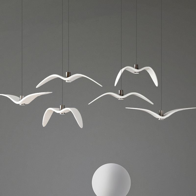 Weiße moderne Art -Deco -Möwen Hängende Lampe 1 Leichtes Harzmaterial Tropfen Anhänger für Esszimmer