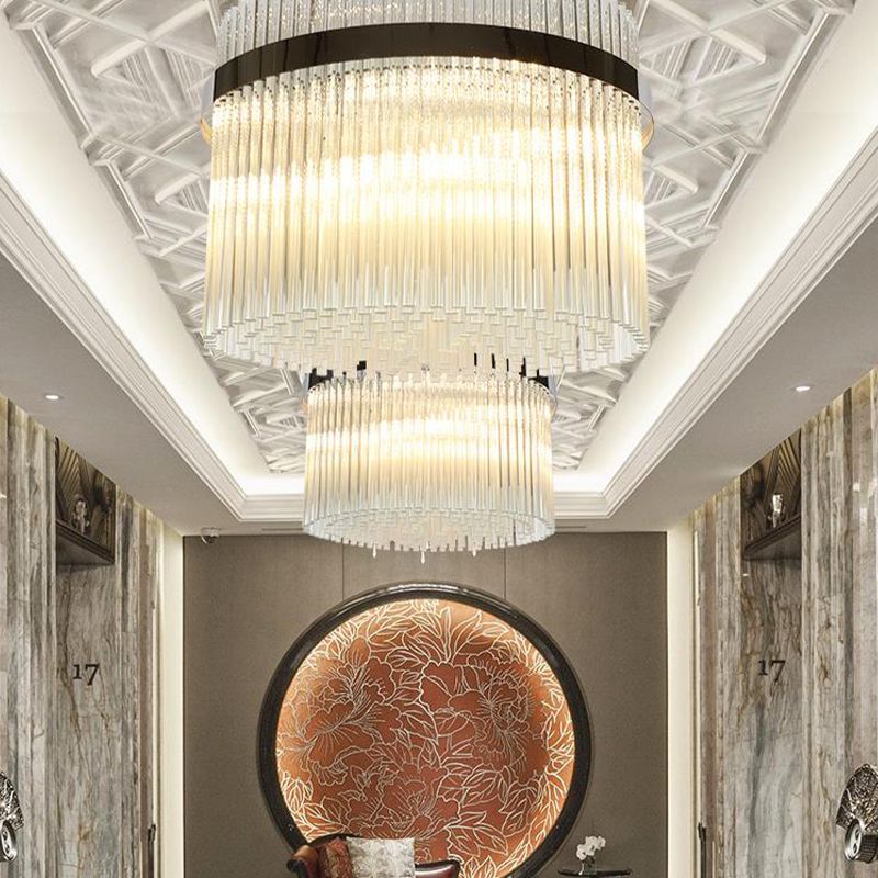 13 Köpfe Zylindrische Decke Kraut Kristallkristallanhänger Light Kit im Chrom für Wohnzimmer