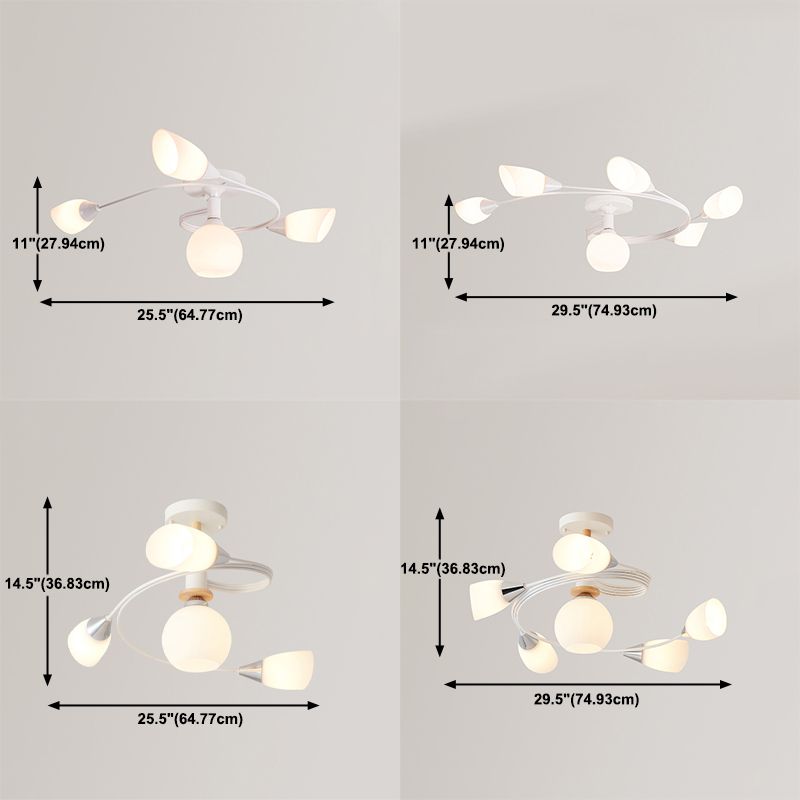 Luz de techo espiral retro de lámpara de vidrio blanco de vidrio semi de montura de montaje para sala de estar