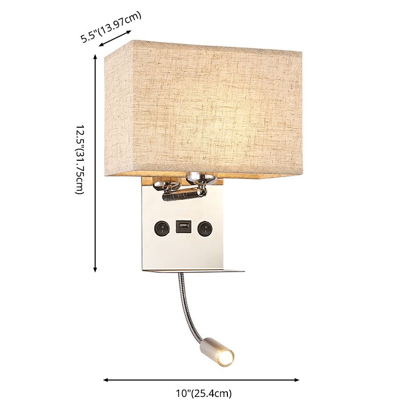 Lámpara de pared de lectura concisa moderna Splicet rectangular de acero inoxidable aplastante con telas sombra