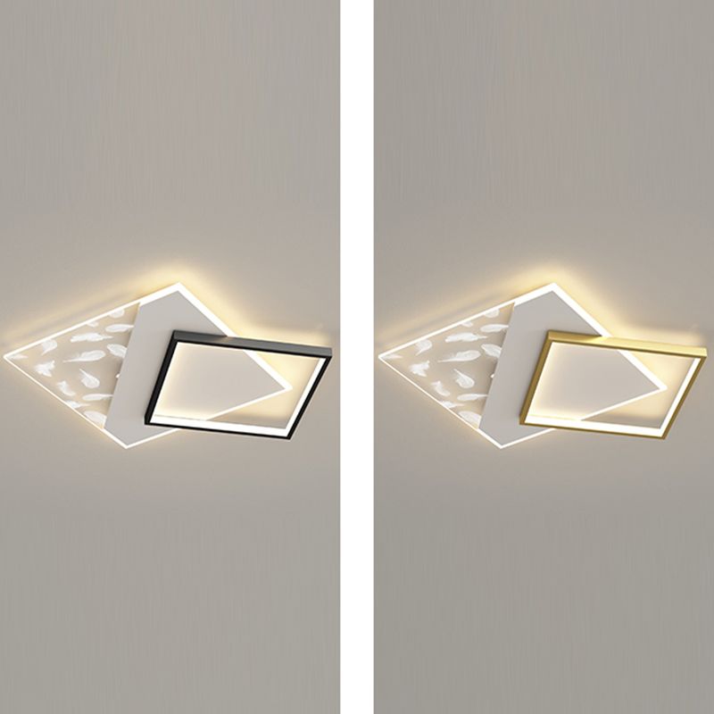 Rectangular Acrylic Feather LED Ceiling Light in Modern Minimalist Style Wrought Iron Flush Mount for Interior Spaces