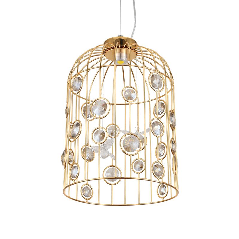 Bird Cage Suspension Pendant Modern Metal 4 Bulbs Hanging Ceiling Light in Gold for Dining Room