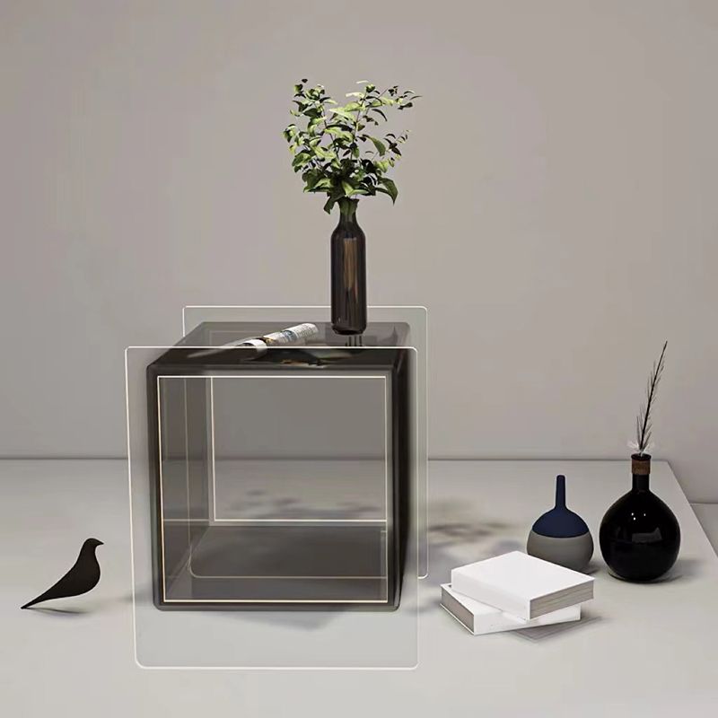 Glam End Slide Table Plastic Sled Rectangular with Shelf Living Room Corner Table