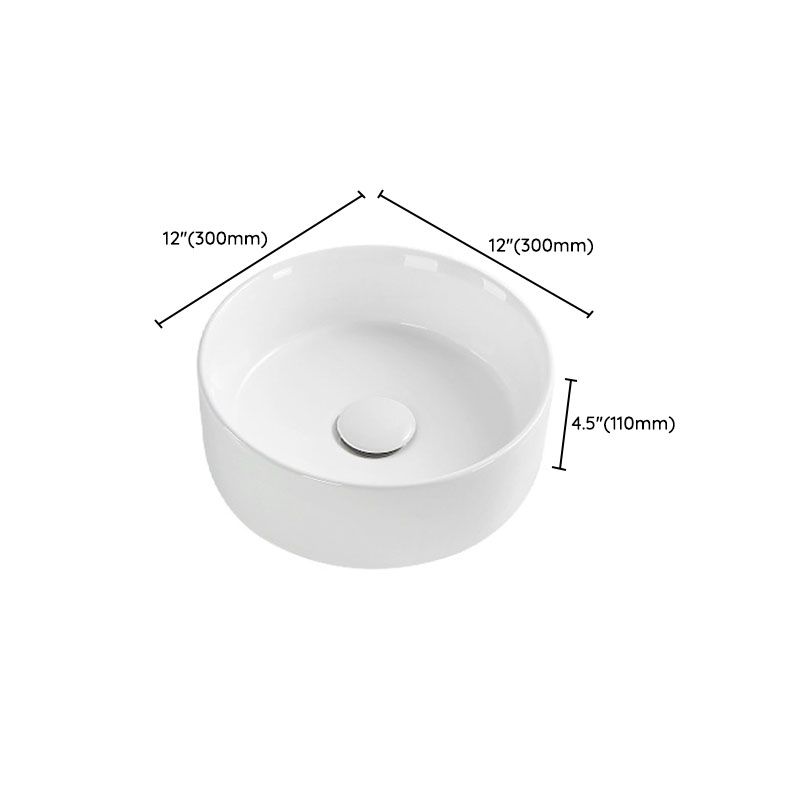 Modern Round Bathroom Sink Pop-Up Drain Vessel Bathroom Sink in white