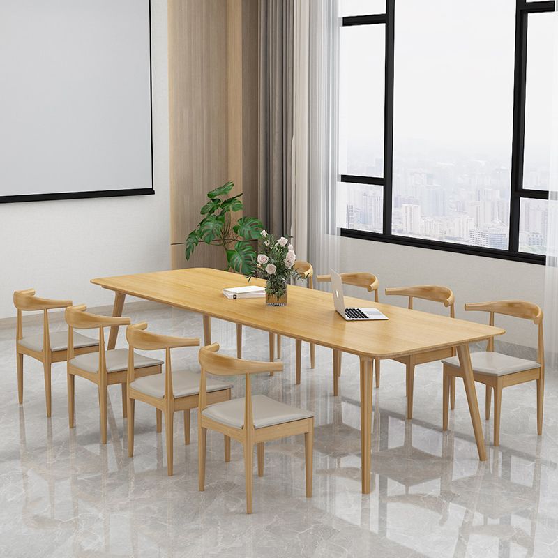 Vast hout eigentijdse rechthoekige eettafel natuurlijke houten boventafel met 4 poten