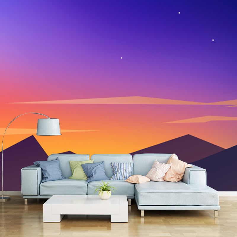 Nordic Starry Mountain Wallpaper Mural Yellow-Blue Polar Light Wall Decoration, Made to Measure