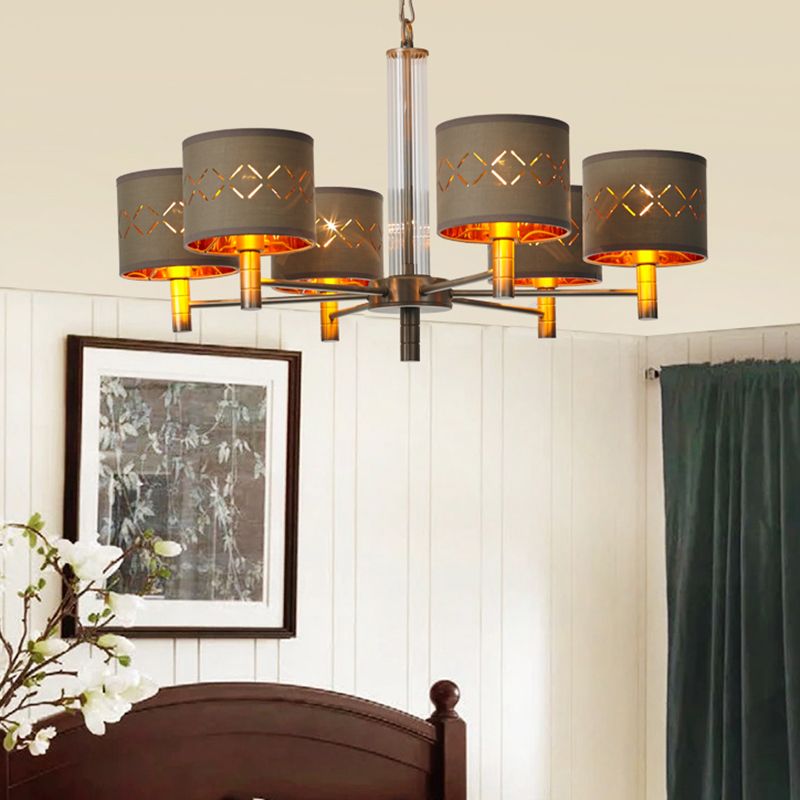 Lampadini da soffitto 6/8 Bulbi con tessuto tamburo tradizionale lampadario a pendente lampadario in marrone