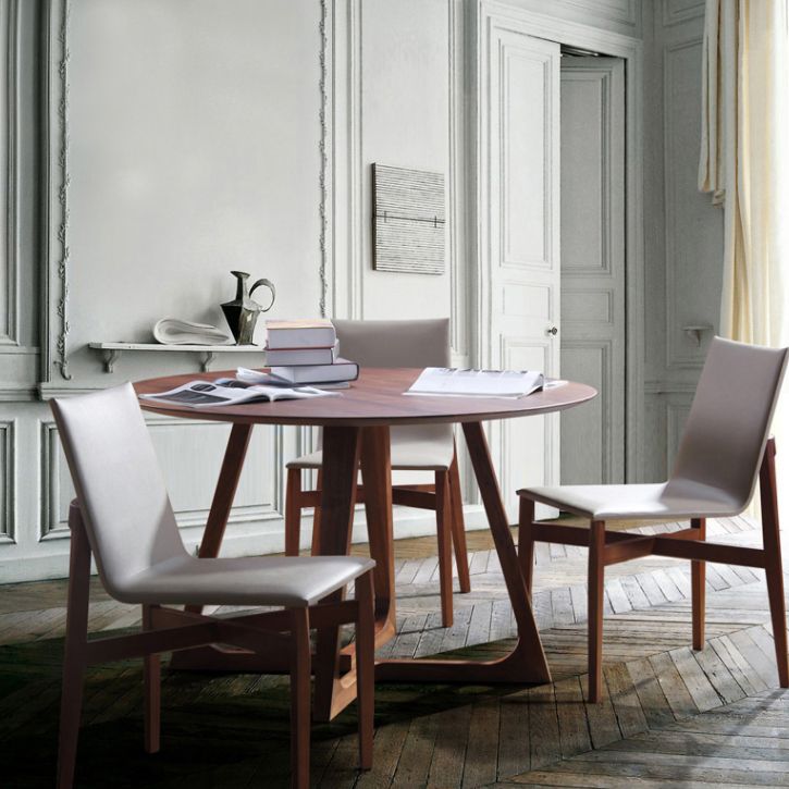 Modern Solid Wood Dining Room Collection Double Pedestal Dining Table in Walnut