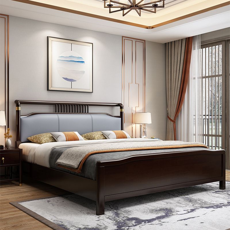 84.65 inch Wide Mid-century Bed Frame Rubberwood Bed with Upholstered Headboard