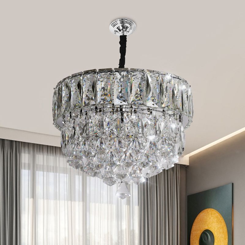 Roestvrijstalen ronde/vierkante lagen hanger moderne afgeschuinde gesneden kristallen led hangende lamp armatuur