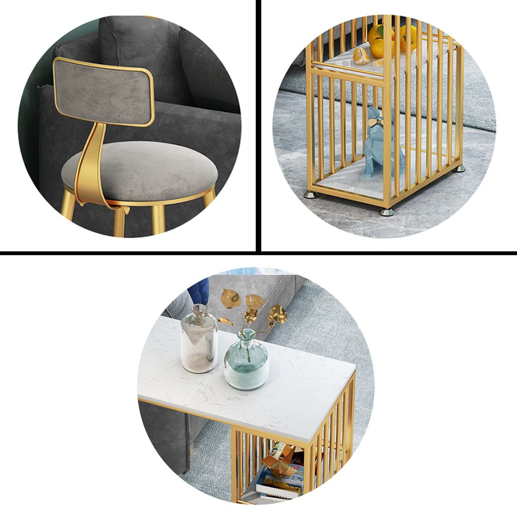 1/2/3 Pieces Glam Iron Bar Table Set Rectangle White Faux Marble Top Bistro Set with Shelf